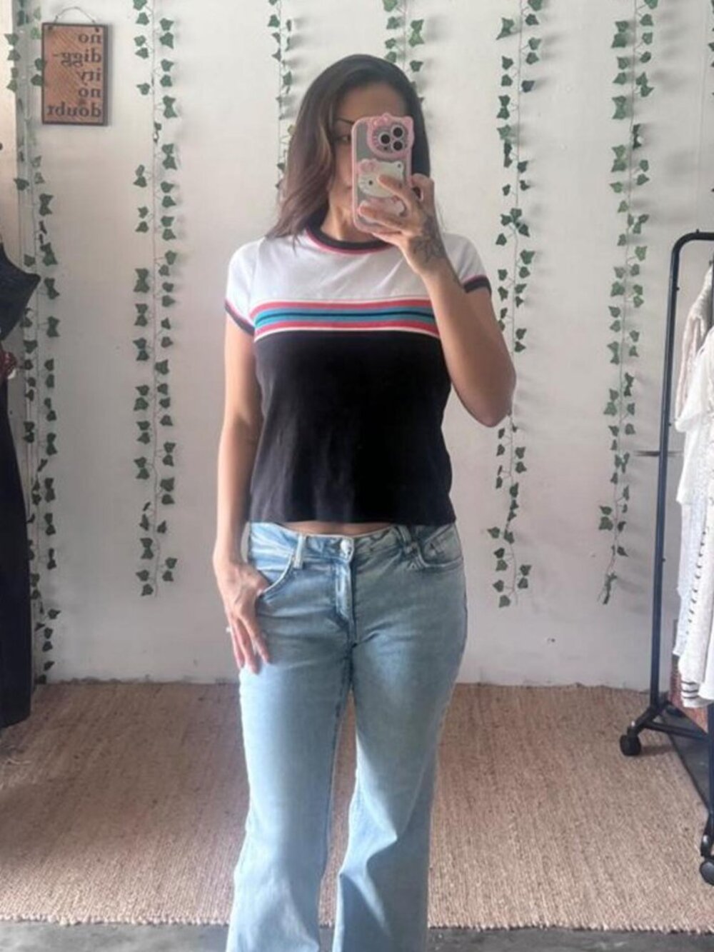 90s Xhilaration 100% cotton black and white striped baby tee